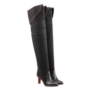 CHLOE Black Suede Knee High Boots